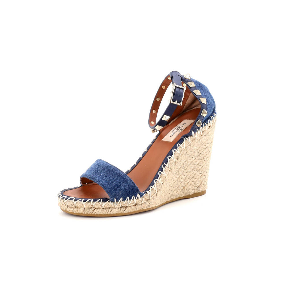Valentino Garavani Women's Rockstud Wedge Espadrille Sandals Denim